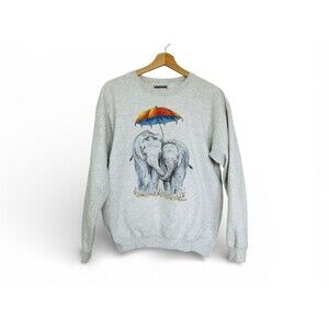 Vintage Hanes Printpro Crewneck Small Sweatshirt Elephants Umbrella Grove Small
